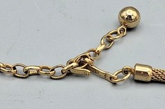 Vintage Coro Craft Gold Tone Mesh Chain Ribed Bead Lariat Style Necklace MCM EUC
