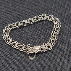 Elco Sterling Silver Double Link Charm Bracelet 7″ Safety Chain 16.4 grams