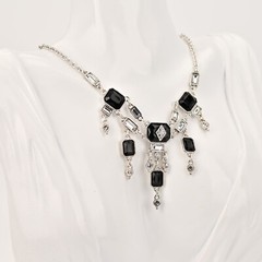 Original Vintage Designer Silver Onyx Zirconia Rhinestone Gemstone Necklace