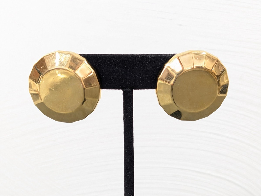 Vintage Monet Gold Tone Round Faceted Metal Statement earrings Pierced