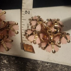 Vintage Pink Floral Cluster Clip On Earrings Gold Tone Rhinestone Accent Retro