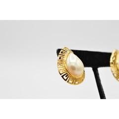 Vintage Pierced Earrings Pierced Gold Faux Pearl Teardrop Chunky NOS 1980s A21