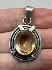 Vintage 925 Sterling Golden Topaz Pendant Necklace – 12 Grams – 16” Long