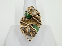 Antique Victorian 14K Gold Jade & Diamond Chinese Dragon Bypass Ring by Nosey