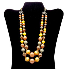 Autumn Colors Moonglow Lucite Bead Graduated Double Strand Vintage MCM Necklace
