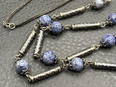 VTG Sterling Silver Tassel Blue Stone Niello Foxtail Chain Boho Necklace 26” 60g