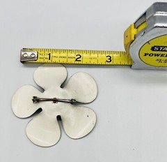 Vtg Gray Black Enamel 5 Petals Flower Large Brooch Pin #23