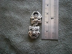 Mardi Gras Theater Masks Vintage Sterling Silver Bracelet Charm Pendant 3.1g