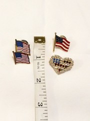 Vintage Patriotic Flag Heart USA Brooch Lot Of 4 Rhinestones Enameled 1980s