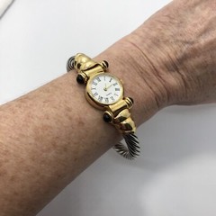 Vintage 2 Tone Twisted Cable Renasissance Quartz White Face Bracelet Watch