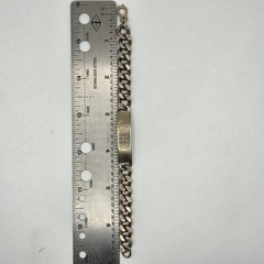 Signed Richard Kalbe Nickel Silver ID Bracelet Bar & Chain Worn Gold Wash John