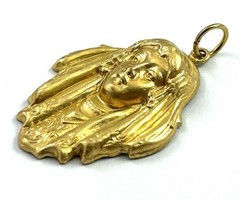 Vintage Charm Art Deco Style Woman Pendant Brass Metal Stamping Vintage Jewelry