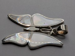 925 Sterling Silver Butterfly Pendant. Shell Inlay. 10.7 Grams. 30mm Wide x 45mm