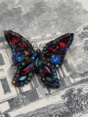 Weiss Butterfly Brooch Multicolor Rhinestone Figural Pin Signed 2.5” VINTAGE