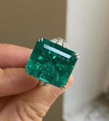 5.30 Ct Natural Emerald Art Deco Antique Vintage Ring 14K Yellow Gold Finish