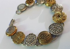 Vintage Silver/Gold/Brass/Copper Assorted Metal Button/Paris Watch Face Bracelet