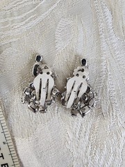 Vintage Earrings Art Deco Rhinestone Spray Clip On Prong-set Baguette and Round