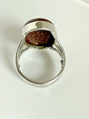 Vintage 925 Sterling Silver Fossil Bone Statement Ring Size 6.5 Oval