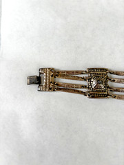 Vintage Silver Plate Mexico pyramid bracelet Aztec Panel 7.25″ nice