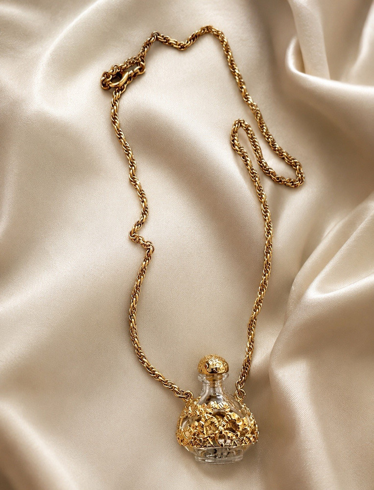 Vintage Perfume Bottle Jewelry Set Necklace and Clip Ons