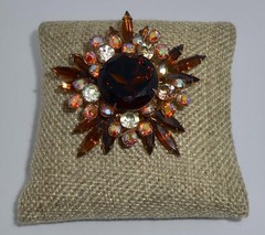 Vintage Brown AB & Clear Glass Rhinestone Layered Starburst Brooch Pin CJ83