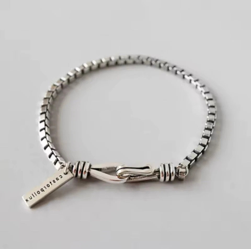 Vintage Thick Box Chain Bracelets Women 925 Sterling Silver Jewelry Gift 7 in