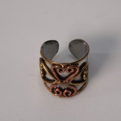 Brutalist Mixed Metal Ring Size 7 — Christian Copper and Brass Scrollwork Cross