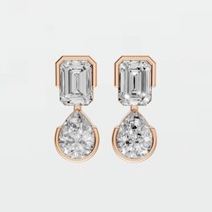 Emerald & Pear Lab Grown Diamond Bezel Set Drop Dangle Statement Earring