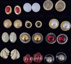 Vintage Enamel Earrings Lot Of 12 Gold Tone 80’s Pierced Button Style