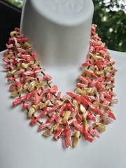 Vintage Hot Pinks Polished Shells Necklace Japan Hook Clasp Multi Strand Japan