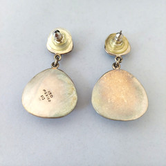 Vtg Mexican Modernist 950 Fine Silver 925 Turquoise Dangle Earrings signed 110