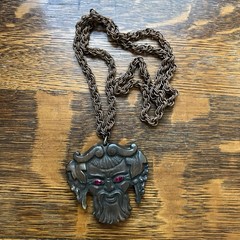 Vintage 1960’s Pendant Purple Jewel Eyes Dionysius Pewter Chain Necklace Bacchus