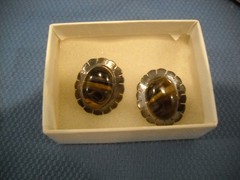 Vintage Sterling Silver & TIGER EYE EARRINGS