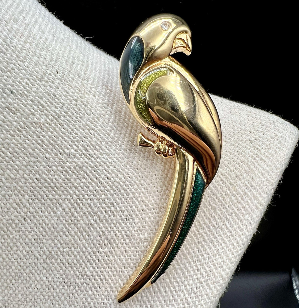 Vintage Bird Brooch Parrot Animal Pin GoldTone Modernist