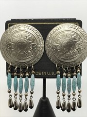 Vintage High End Fashion Jewlery Southwestern Silver Turquoise Pierced Earrings