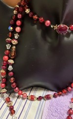 Vintage JAPAN 1940’s Garnet On push in Clasp pearls, beaded 58in long