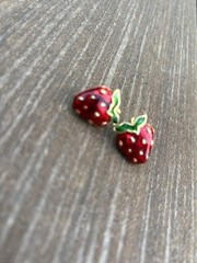 Vintage Avon Strawberry Enamel Stud Earrings Red Gold Tone Cute