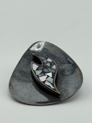 Vintage Israel 935 Sterling Silver Inlaid Mother of Pearl Inlay Brooch