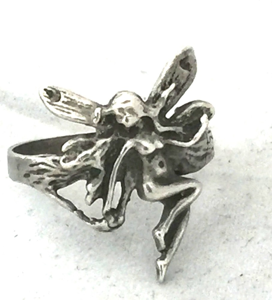 Vintage Sterling Silver Fairy Ring w Wings Size 6 Figurative female size