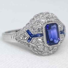 Art Deco Style 2.5Ct Sapphire Lab Created Diamond 14K White Gold FN Wedding Ring