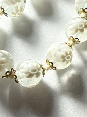 Necklace 10mm White Czechoslovakia ? Art Glass 10mm Barrel Clasp 18” Summer