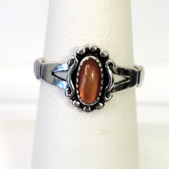 Vtg signed WM Wheeler STERLING Silver Orange Shell Ring sz-7.5 Estate 925 2.4g