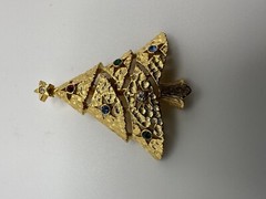Vintage Gold Christmas Tree Brooch Multi Colored Rhinestone 4.5cm BB15