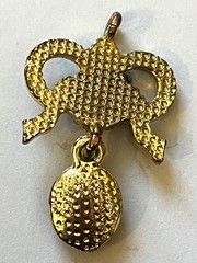 Gold-toned Pendant, Bow Design with Clear Crystals, Faux Pearl & Blue Gemstone.