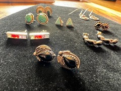 Lot 8 Vintage Sterling Silver Turquoise Onyx , etc Studs & Small Earrings