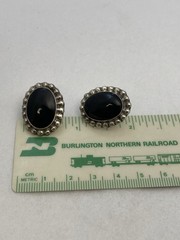 TAXCO Sterling Silver Onyx Earrings Beaded Design 1″ Pierced Post 10 g