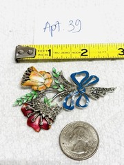 Vtg 925 Sterling Silver Marcasite Blue Red Green Enamel Flower Brooch Pin