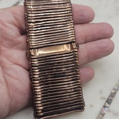 Vintage Heavy Copper Stretch Cuff Bracelet Hematite Rhinestone Wide Statement