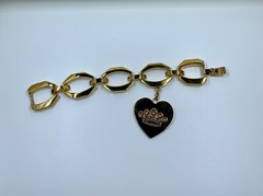 RARE Vintage Juicy Couture Large Link Crystal Crown Heart Charm Bracelet W/ Box