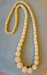 Vintage Hand Carved Rose Bovine Bone Necklace 19″